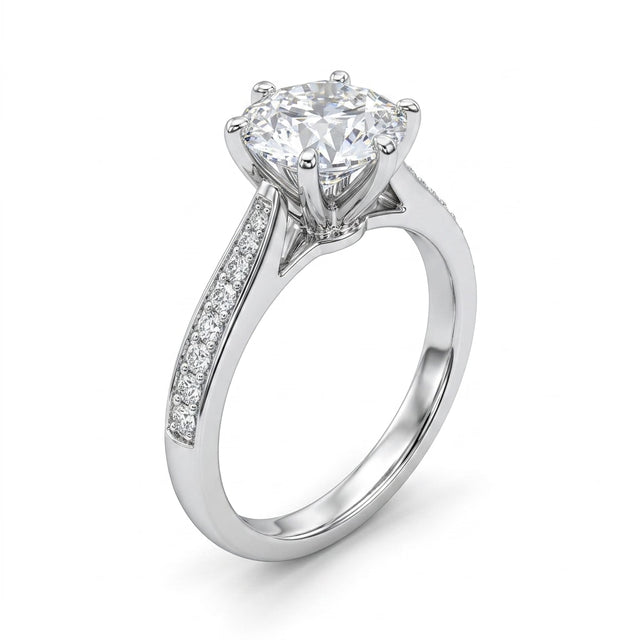 Cathedral Solitaire Pavé Round Engagement Ring (1.53 ct. tw.) in 18K White Gold