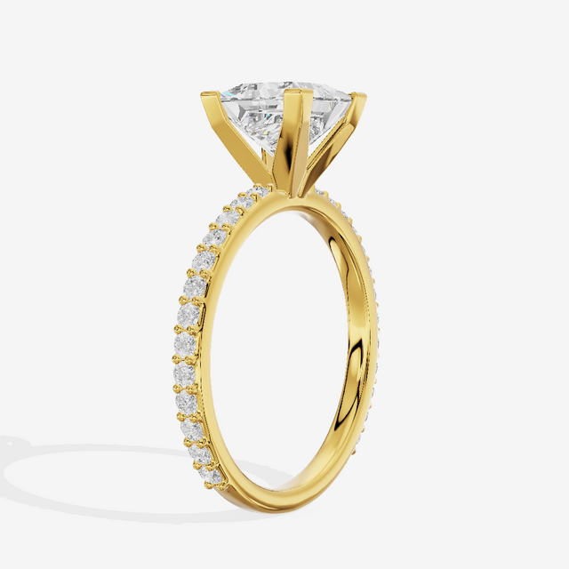 Petite Trellise Princess Engagement Ring with Side Stones (1/3 ct. tw.) in 18K Yellow Gold