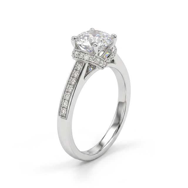 Cathedral Halo Pavé Round Engagement Ring (1.52 ct. tw.) in Platinum