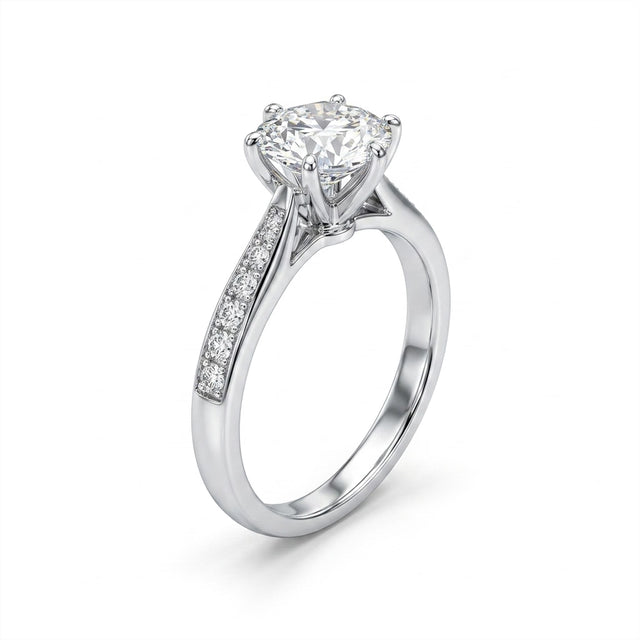 Cathedral Solitaire Pavé Round Engagement Ring (1.53 ct. tw.) in 18K White Gold