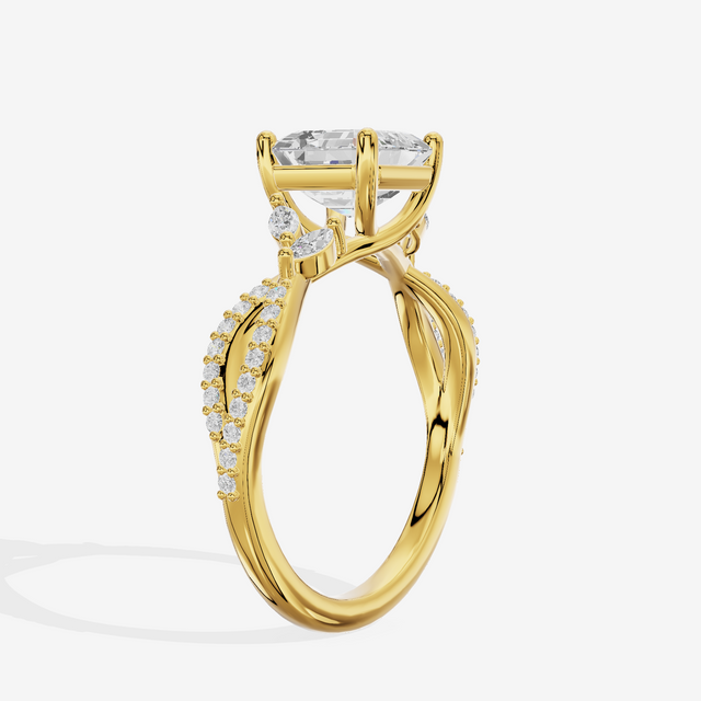 Luxe Lumera Asscher Engagement Ring with Side Stones (1/4 ct. tw.) in 18K Yellow Gold