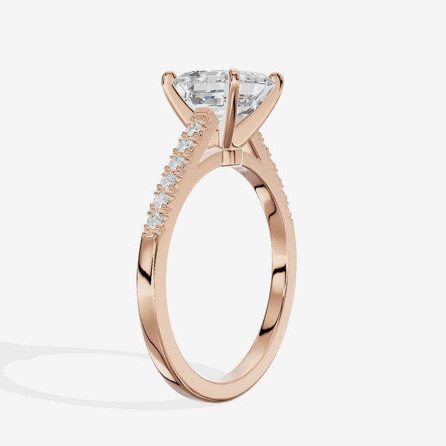 Sworn Vowsae Asscher Engagement Ring with Side Stones (1/10 ct. tw.) in 14K Rose Gold