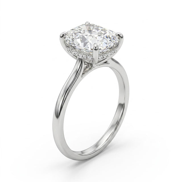 Hidden Halo Cushion Engagement Ring (5.02 ct. tw.) in 18K White Gold