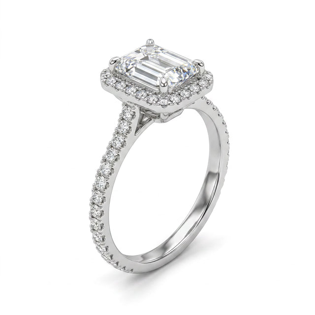 Halo Pavé Emerald Engagement Ring (1.59 ct. tw.) in Platinum
