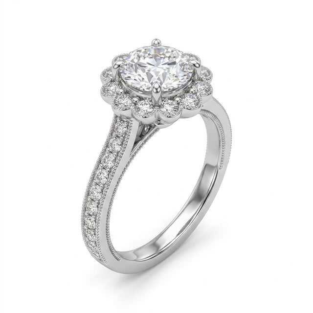 Halo Pavé Round Engagement Ring (1.01 ct. tw.) in 18K White Gold
