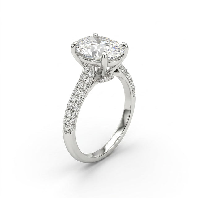 Cathedral Solitaire Pavé Oval Engagement Ring (3.32 ct. tw.) in Platinum
