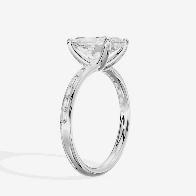 Tender Sincere Radiant Engagement Ring with Side Stones (1/6 ct. tw.) in Platinum