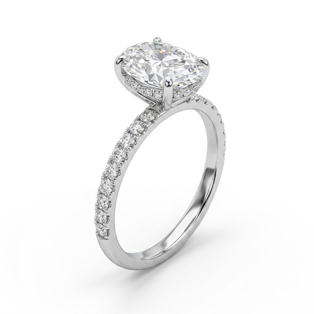 Solitaire Pavé Oval Engagement Ring (3.27 ct. tw.) in 18K White Gold