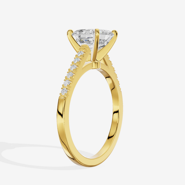 Sworn Vowsae Asscher Engagement Ring with Side Stones (1/10 ct. tw.) in 18K Yellow Gold