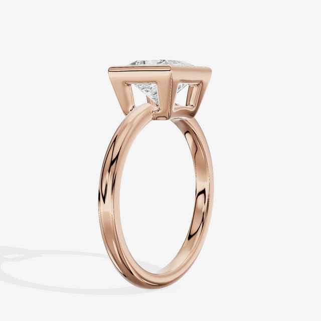 Tensare Bezel 2mm Princess Solitaire Engagement Ring in 14K Rose Gold