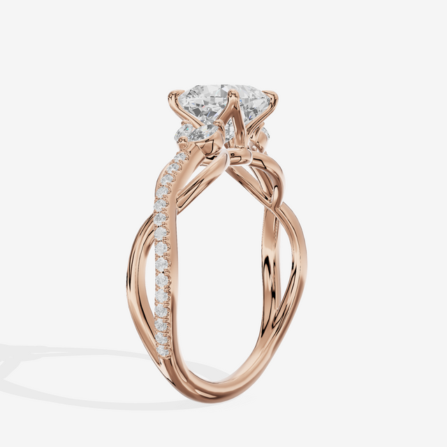 Lustrous Vowsae Cushion Engagement Ring with Side Stones (1/5 ct. tw.) in 18K Rose Gold