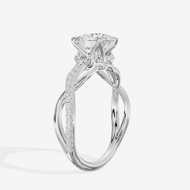Lustrous Vowsae Round Engagement Ring with Side Stones (1/5 ct. tw.) in Platinum