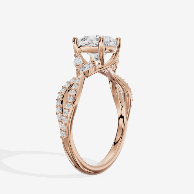 Luxe Lumera Cushion Engagement Ring with Side Stones (1/4 ct. tw.) in 14K Rose Gold