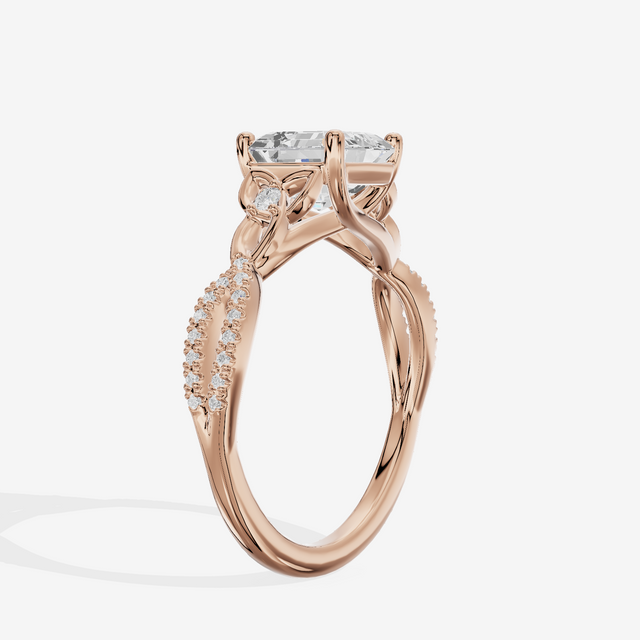 Luxe Sincere Asscher Engagement Ring with Side Stones (1/10 ct. tw.) in 14K Rose Gold