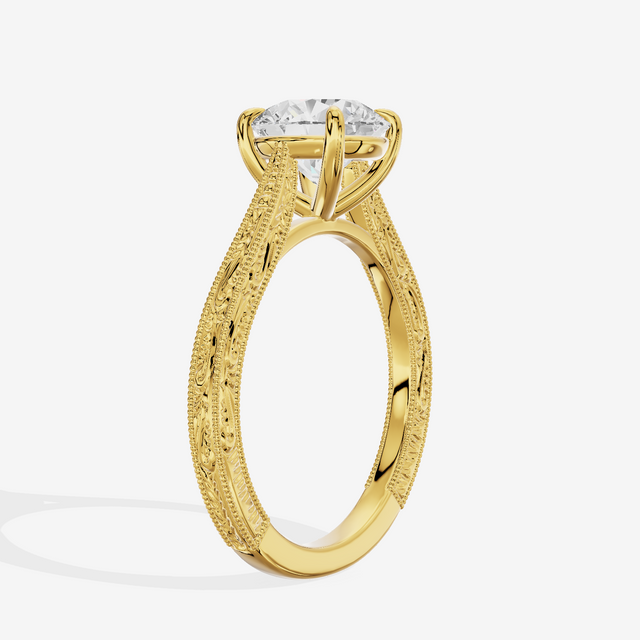 Vintage Vowsae Round Engagement Ring in 18K Yellow Gold