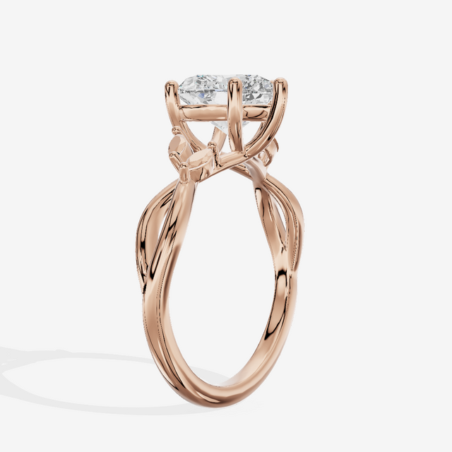 Modern Sincere Heart Engagement Ring with Side Stones in 18K Rose Gold