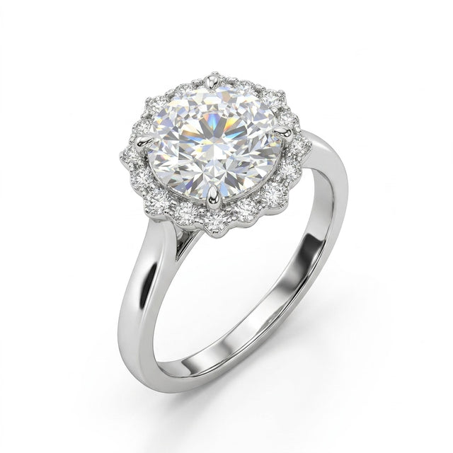 Cathedral Halo Round Engagement Ring (3.09 ct. tw.) in 18K White Gold