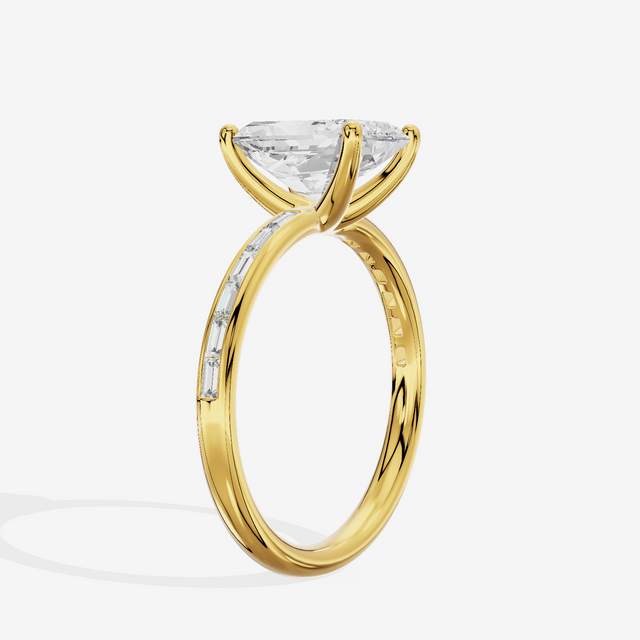 Tender Sincere Radiant Engagement Ring with Side Stones (1/6 ct. tw.) in 14K Yellow Gold