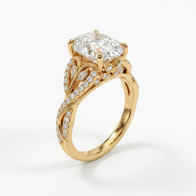 Solitaire Split Shank Oval Engagement Ring (5.13 ct. tw.) in 18K Yellow Gold