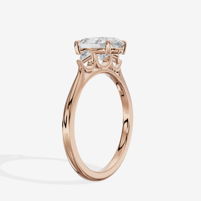 Petite Sincere Three Stone Oval Engagement Ring (1/15 ct. tw.) in 14K Rose Gold