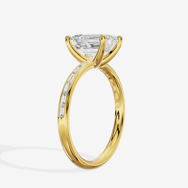Tender Sincere Emerald Engagement Ring with Side Stones (1/6 ct. tw.) in 14K Yellow Gold