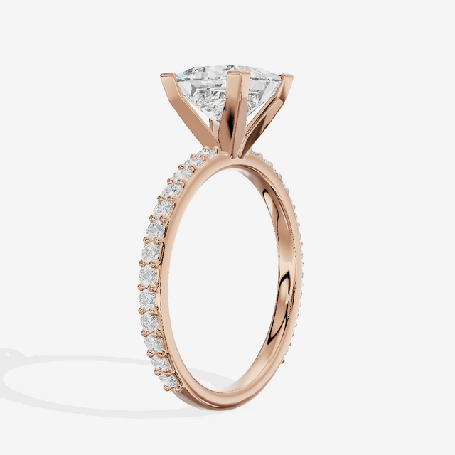 Petite Trellise Princess Engagement Ring with Side Stones (1/3 ct. tw.) in 18K Rose Gold