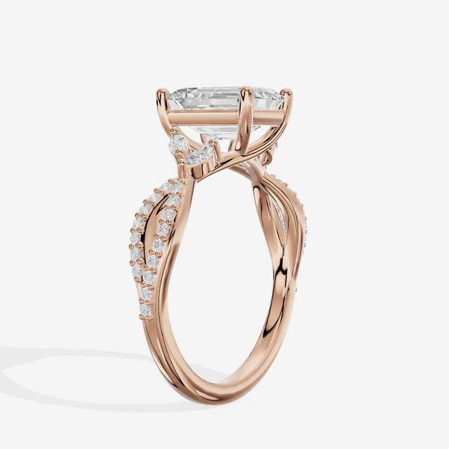 Luxe Lumera Emerald Engagement Ring with Side Stones (1/4 ct. tw.) in 14K Rose Gold