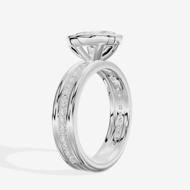 Belovae Bezel Pear Engagement Ring with Side Stones (1/4 ct. tw.) in 18K White Gold