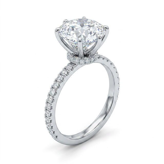 Cathedral Pavé Round Engagement Ring (3.09 ct. tw.) in Platinum
