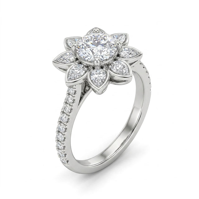 Halo Pavé Round Engagement Ring (1 ct. tw.) in 18K White Gold
