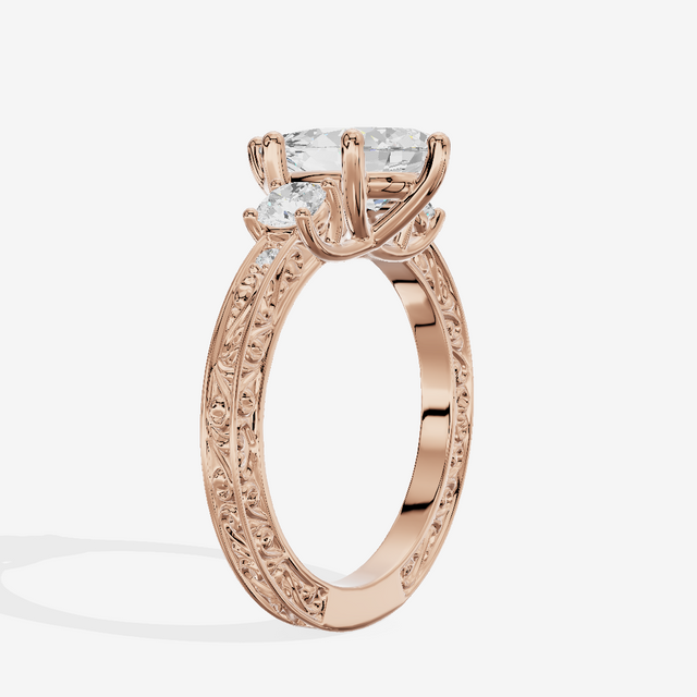 Triade Engraved Pear Three Stone Engagement Ring (1/3 ct. tw.) in 18K Rose Gold