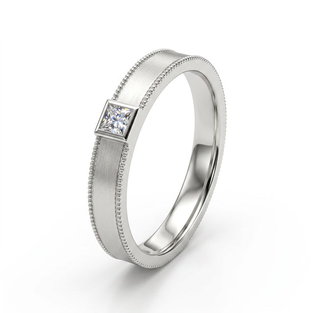 Low Profile Vintage Milgrain Wedding Band (1/10 ct.) in 18K White Gold