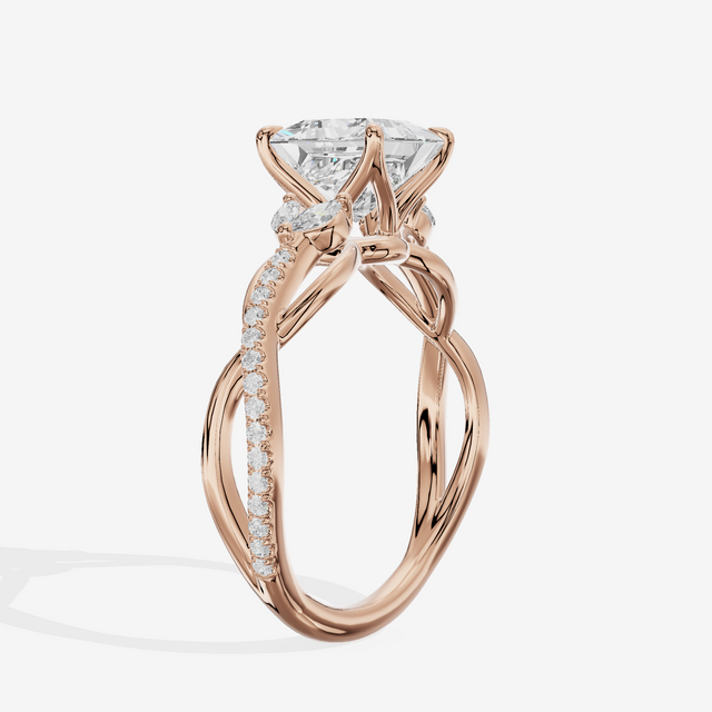 Lustrous Vowsae Princess Engagement Ring with Side Stones (1/5 ct. tw.) in 14K Rose Gold