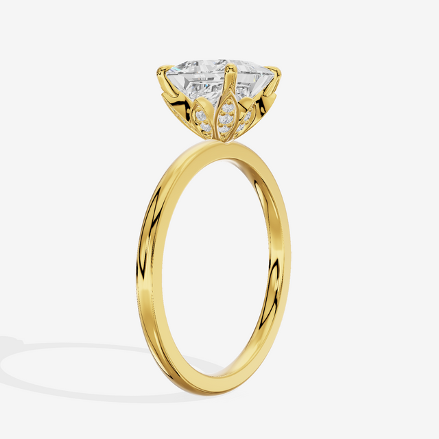 Whispered Vowsae Princess Engagement Ring with Side Stones (1/15 ct. tw.) in 18K Yellow Gold