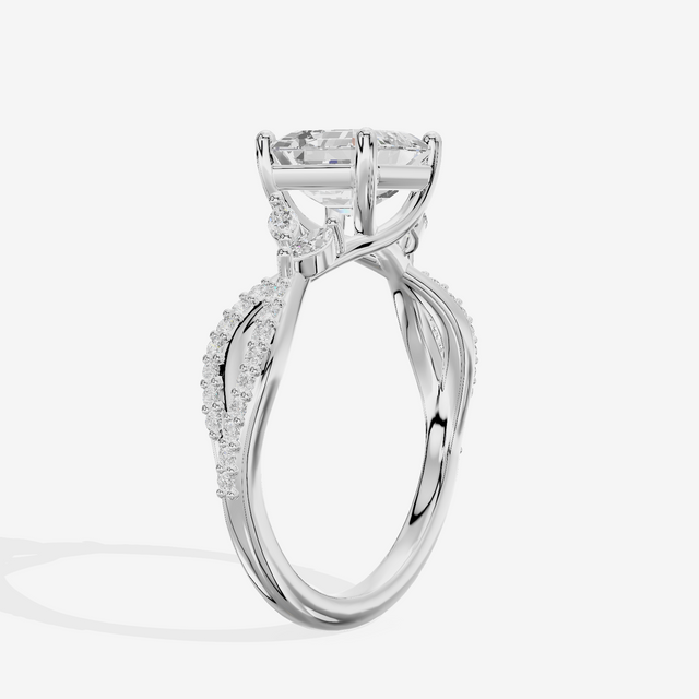 Luxe Lumera Asscher Engagement Ring with Side Stones (1/4 ct. tw.) in 14K White Gold
