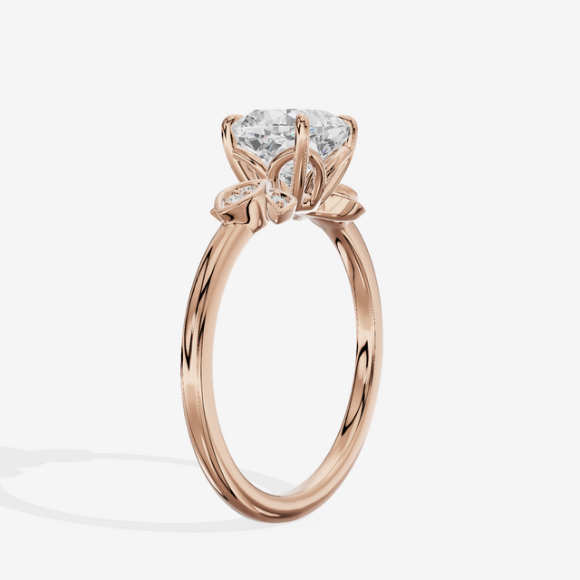 Trellise Cushion Engagement Ring with Side Stones (1/20 ct. tw.) in 18K Rose Gold