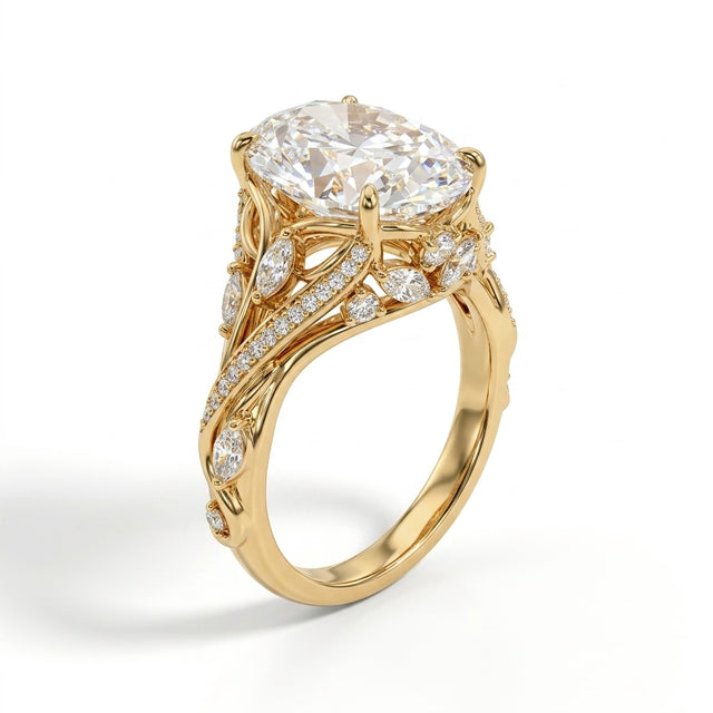 Cathedral Pavé Oval Engagement Ring (5.05 ct. tw.) in 18K Yellow Gold