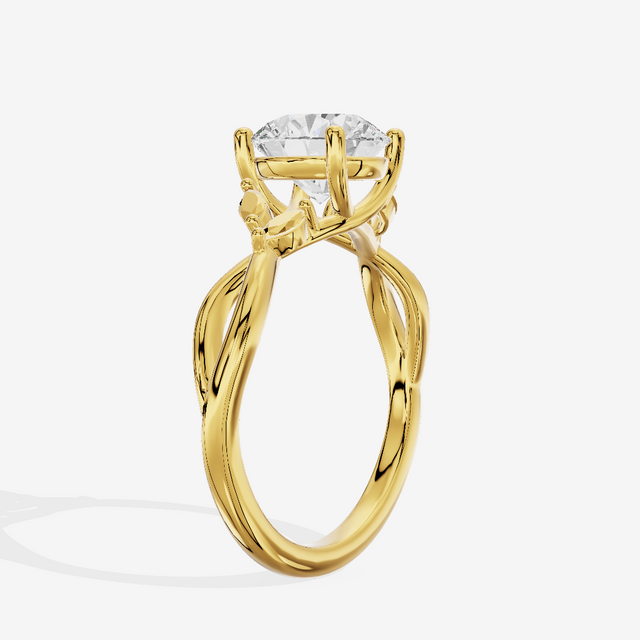 Modern Sincere Round Engagement Ring with Side Stones in 18K Yellow Gold