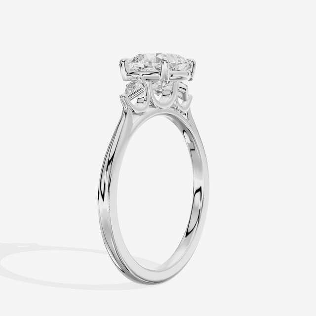 Petite Sincere Three Stone Cushion Engagement Ring (1/15 ct. tw.) in 14K White Gold