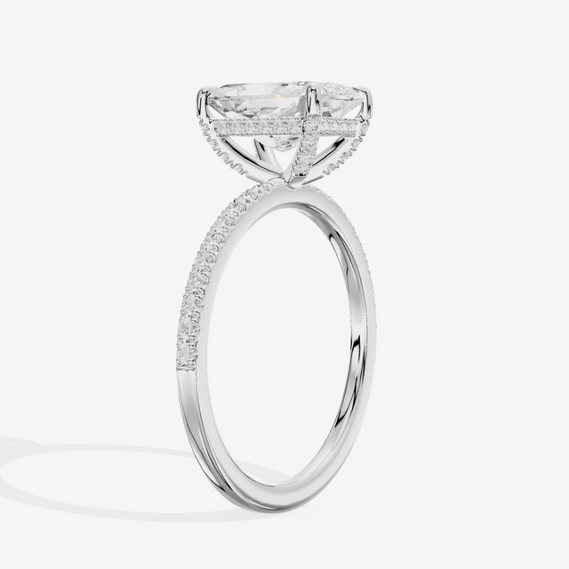 Bowed Sincere Radiant Engagement Ring with Side Stones (1/4 ct. tw.) in 14K White Gold