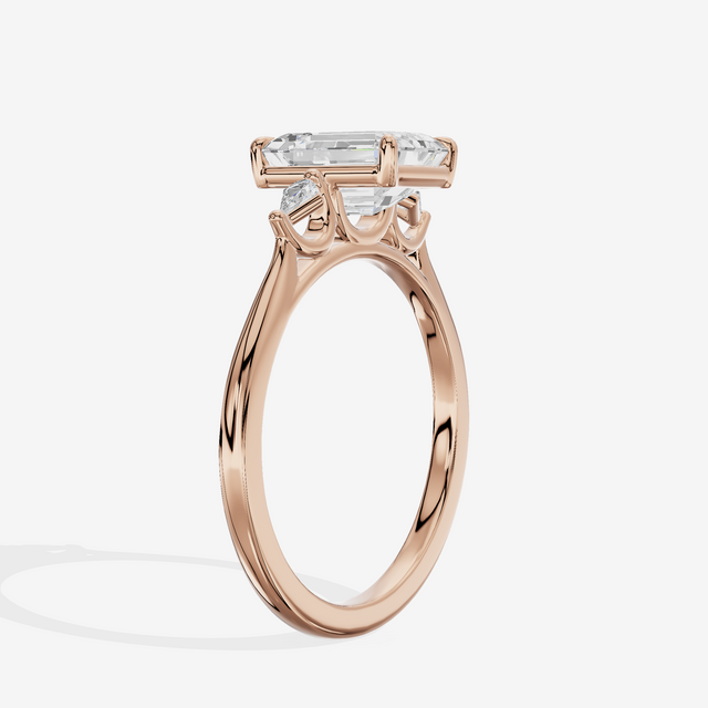 Petite Sincere Three Stone Emerald Engagement Ring (1/15 ct. tw.) in 18K Rose Gold