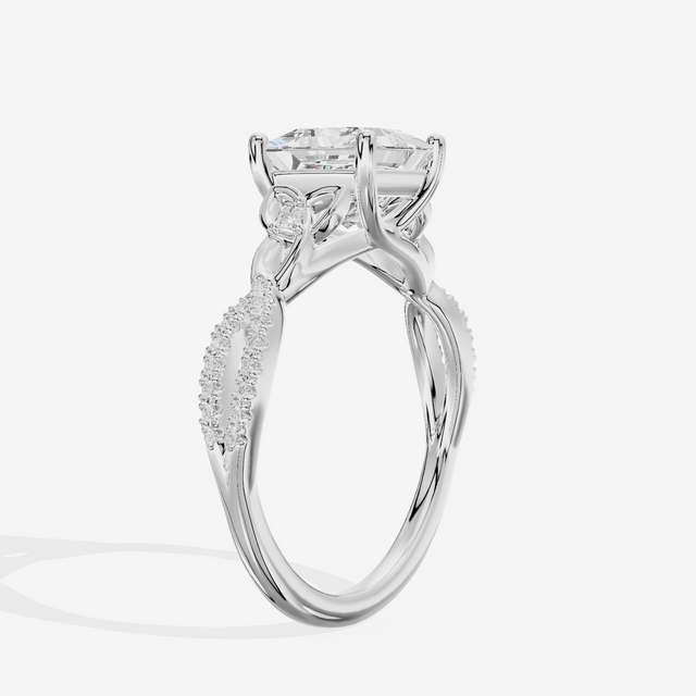Luxe Sincere Princess Engagement Ring with Side Stones (1/10 ct. tw.) in 18K White Gold