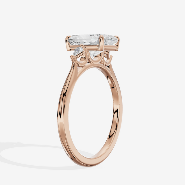 Petite Sincere Three Stone Radiant Engagement Ring (1/15 ct. tw.) in 14K Rose Gold
