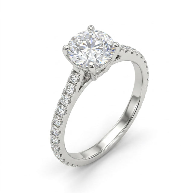 Cathedral Solitaire Pavé Round Engagement Ring (1.03 ct. tw.) in 18K White Gold