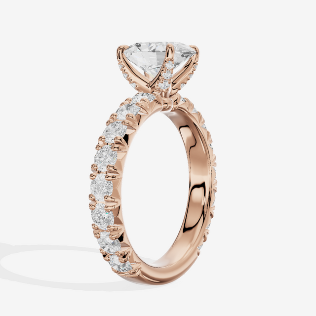 Crowned Sincere Oval Engagement Ring with Side Stones (3/4 ct. tw.) in 18K Rose Gold