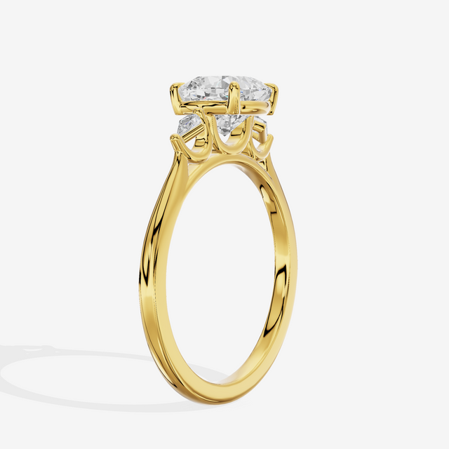Petite Sincere Three Stone Cushion Engagement Ring (1/15 ct. tw.) in 18K Yellow Gold