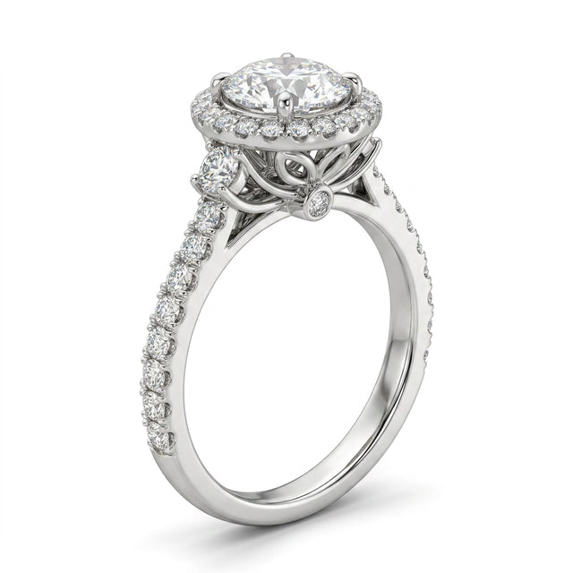 Halo Pavé Round Engagement Ring (1/2 ct. tw.) in 18K White Gold