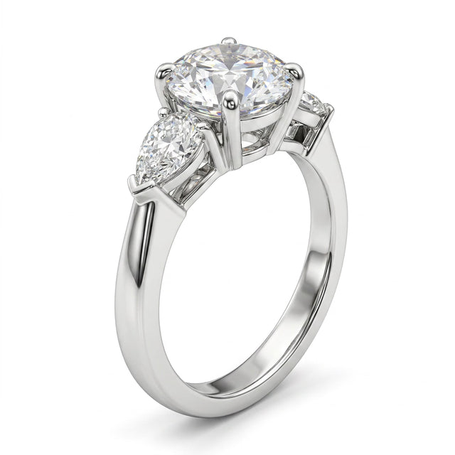 Cathedral Three Stone Round Engagement Ring (3.28 ct. tw.) in Platinum