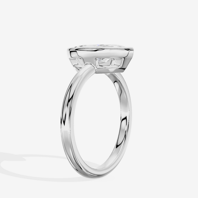 Tensare Bezel 2mm Marquise Solitaire Engagement Ring in 14K White Gold