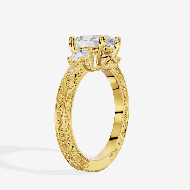 Triade Engraved Oval Three Stone Engagement Ring (1/3 ct. tw.) in 14K Yellow Gold